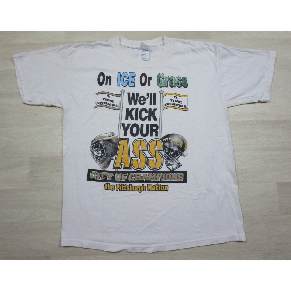 Y2K Pittsburgh City Of Champions T-Shirt (L) Penguins Hockey Steelers Football